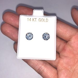 14K Solid White Gold CZ 7mm Earrings #AZ29